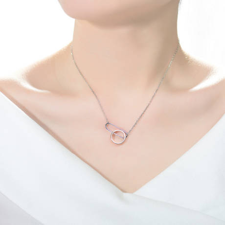 Genevive Sterling Silver 18k Rose Gold Plated Oval & Circle Pendant Necklace