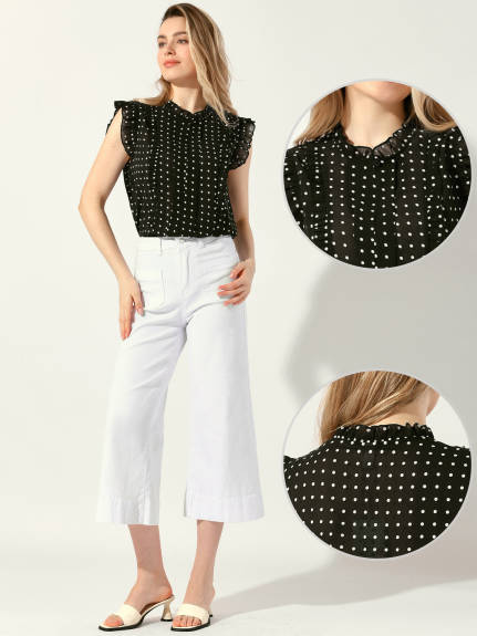 Allegra K - Polka Dot Ruffle Sleeve Chiffon Blouse