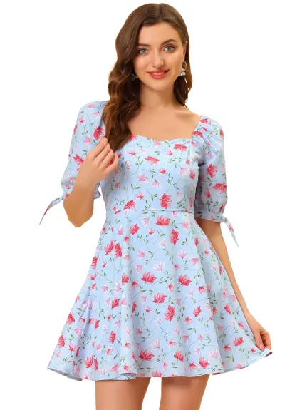 Allegra K- Mini-robe trapèze évasée à col en cœur et motif floral