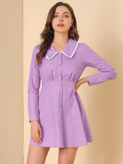 Allegra K- Long Sleeve Cotton Shirt Dress
