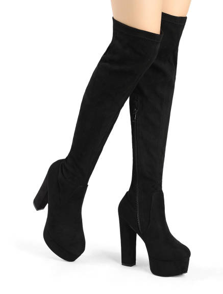 Allegra K - Platform Block Heel Over Knee High Boots