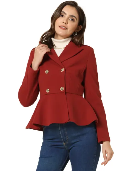 Allegra K- Blazer péplum à double boutonnage et revers cranté