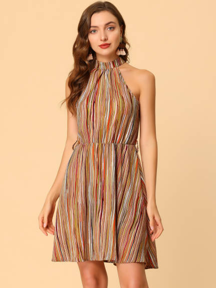 Allegra K- Halter Neck Belted Sleeveless Dress