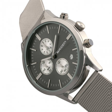 Breed - Espinosa Chronographe Mesh-Bracelet Montre avec date - Argent/Gunmetal