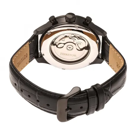 Heritor Automatic - Benedict Leather-Band Watch w/ Day/Date - Gold/Black