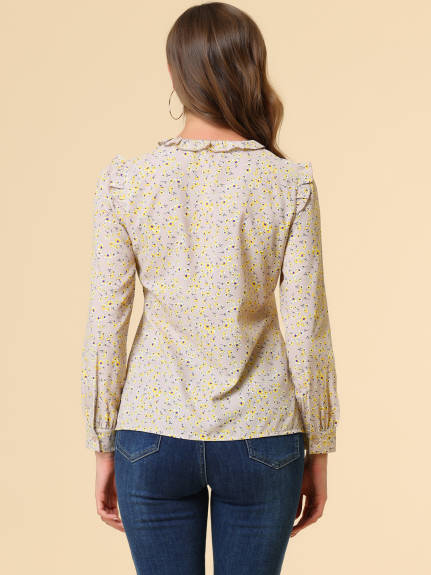 Allegra K- Ruffled Floral Daisy Blouse Shirt