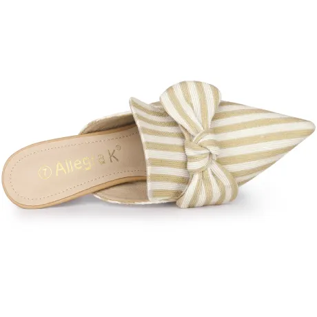 Allegra K - Slip-on Stripe Bow Stiletto Heel Slide Mule