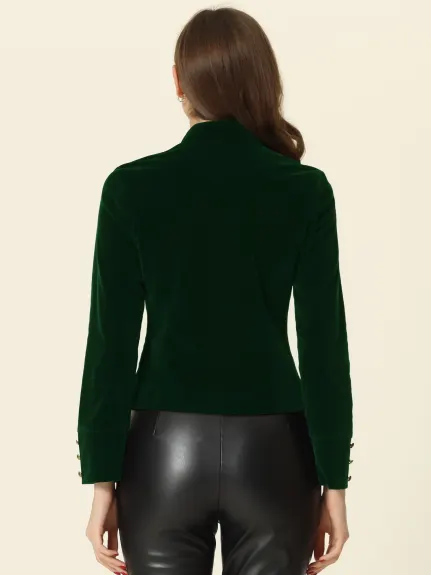 Allegra K- Velvet Stand Collar Open Front Jackets