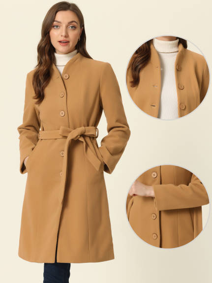 Allegra K- Collarless Single Breasted Tie Waist Coats