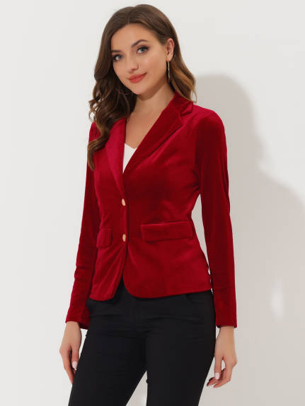 Allegra K- Notched Lapel Velvet Blazer