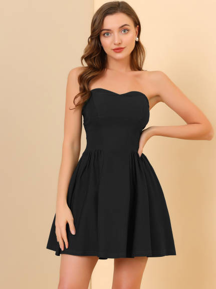 Allegra K- Strapless Zipper Mini Flare Dress