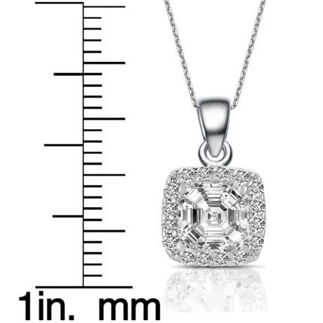 Genevive Sterling Silver with Colored Cubic Zirconia Asscher Cut Square Framed Drop Pendant Necklace