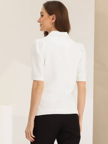 Allegra K - Puff Short Sleeve Work Casual Blazer