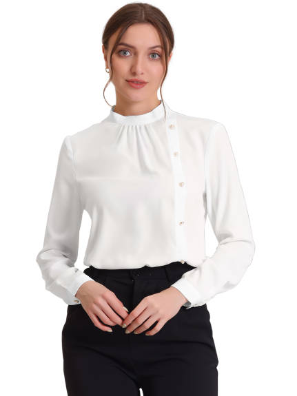 Allegra K - Elegant Stand Collar Button Decor Shirts