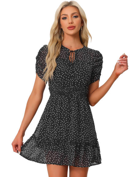 Allegra K - Polka Dots Summer Ruffle Mini Dress