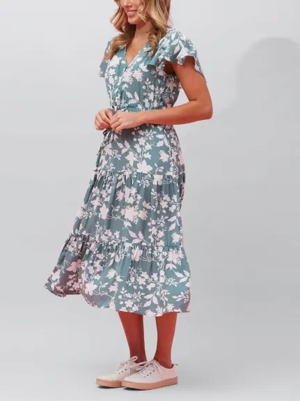 Agata Robe Évasée Imprimé Floral Vert