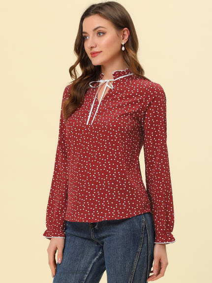 Allegra K- Tie Ruffled Neck Blouse Top