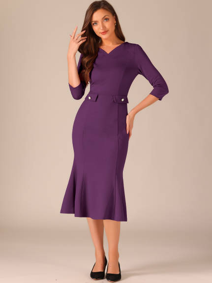 Allegra K- Bodycon Fishtail 3/4 Sleeve Cocktail Dress