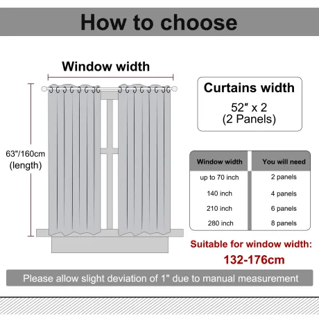 PiccoCasa- Solid Blackout Darkening Thermal Insulated Curtain 2 Panels 52 x 63 Inch