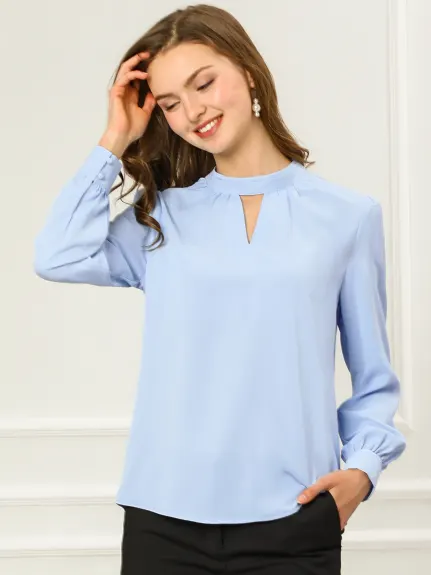 Allegra K- Stand Collar Long Sleeve Shirt Blouse