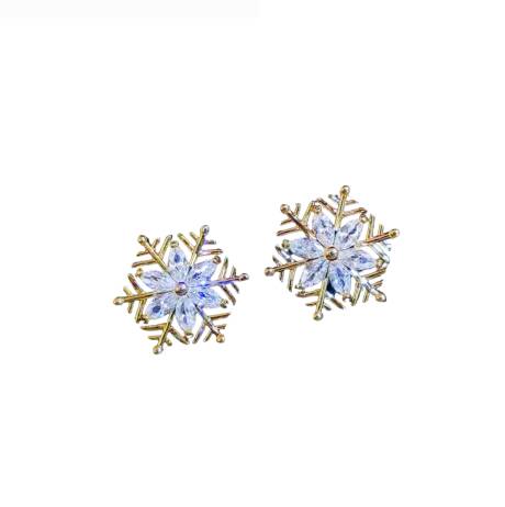 Goldtone Cubic Zirconia Snowflake Stud Earrings - In Gift Box - Don't AsK