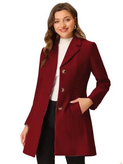 Allegra K- Single Breasted Notched Lapel Peacoat