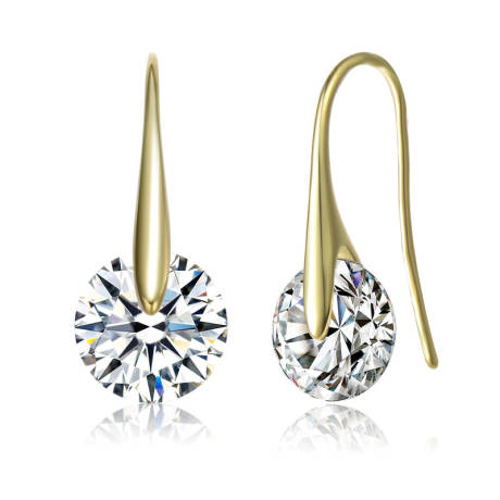 Stella Valentino Sterling Silver 14k Gold Plated with 8ctw Round Lab Created Moissanite Solitaire Modern Artistic Wire Drop Earrings