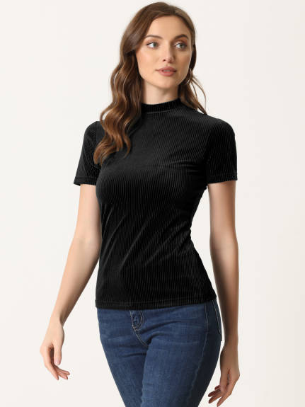 Allegra K- Crew Neck Short Sleeve Velvet Top