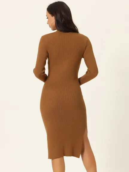 Allegra K- Square Neck Slim Fit Ribbed Knit Bodycon Midi Sweater Dress