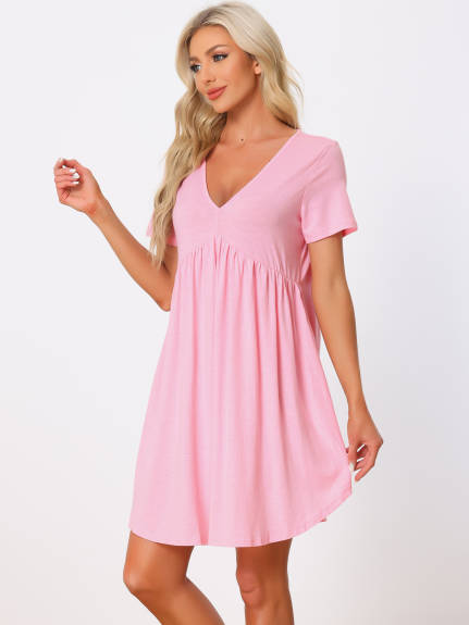 cheibear - Deep V Neck Sift Stretchy Lounge Dress