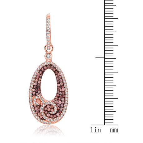 Genevive Sterling Silver 18k Rose Gold Plated with Coffee Cubic Zirconia Dangling Earrings