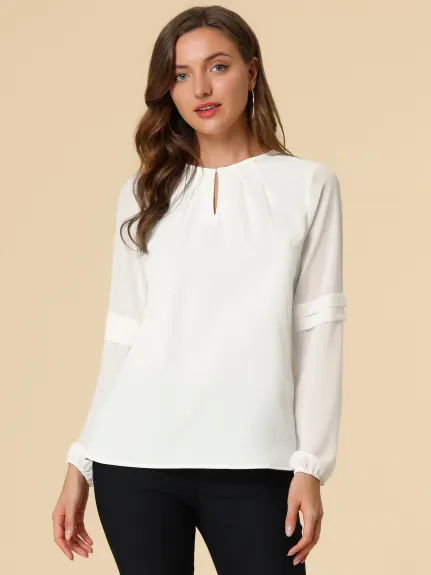 Allegra K- Long Sleeve Keyhole Neck Blouse Top