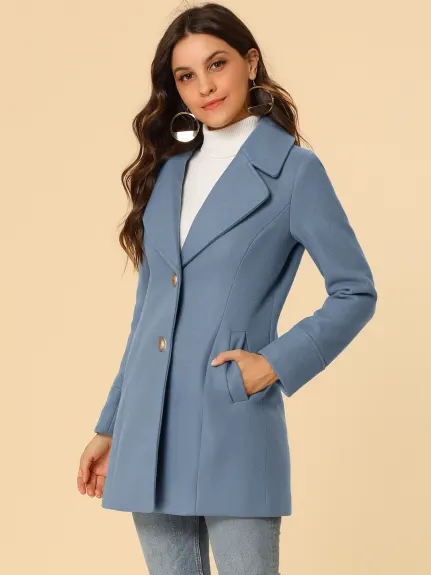 Allegra K- Notched Lapel Button Single Breasted Coat