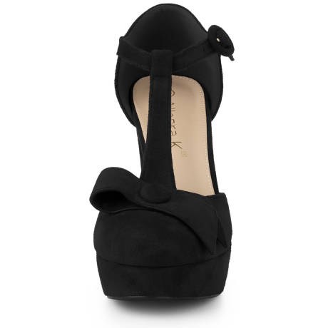 Allegra K - Round Toe Block Heel T Strap Pump