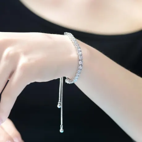 Rachel Glauber Bolo Adjustable Bracelet with Round Clear Cubic Zirconia