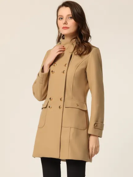 Allegra K- col debout à capuche Double boutonnière manteau d’hiver