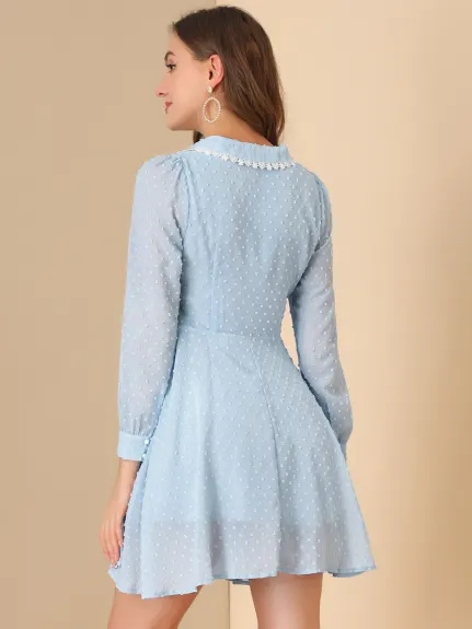 Allegra K- Peter Pan Collar Crochet Trim Swiss Dots Mini Dress