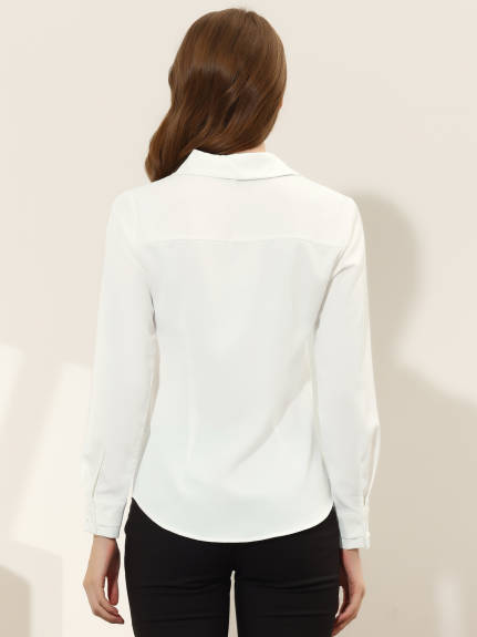 Allegra K- Elegant V-Neck Long Sleeve Blouse Shirt