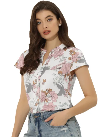 Allegra K- Blouse à manches florales en Satin