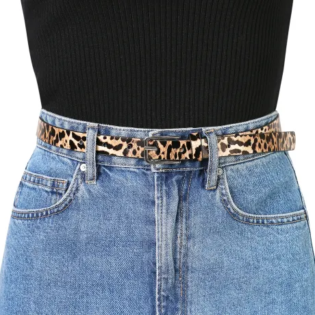 Allegra K- Single Pin Buckle Skinny Waist Lizard Print Belts
