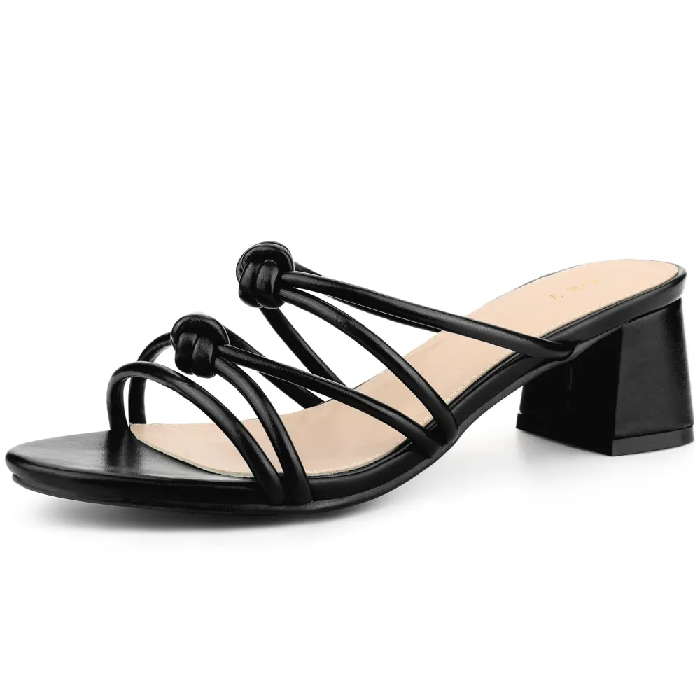 Allegra K- Strappy Knotted Block Heel Slides Sandals