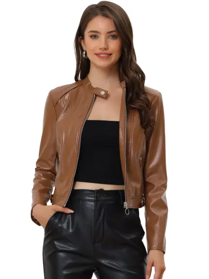 Allegra K- Veste de motard coupe slim en simili cuir