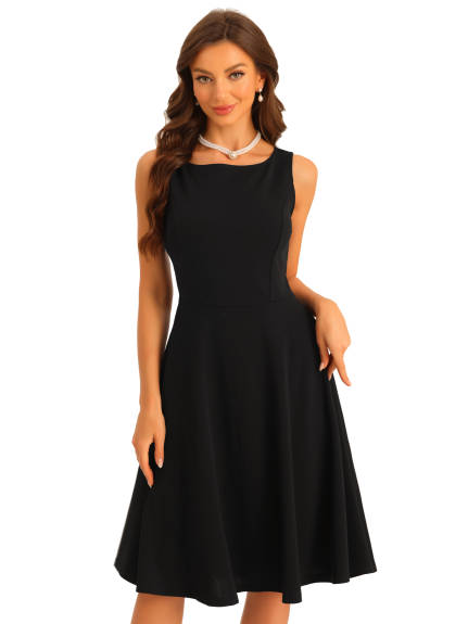 Allegra K- Boat Neck High Waisted Fit and Flare Dress