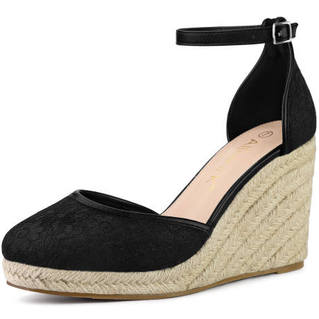 Allegra K - Espadrille Platform Heel Lace Wedge Sandal