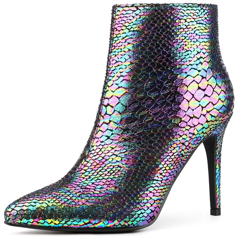 Allegra K - Snakeskin Printed Pointed Toe Ankle Boots