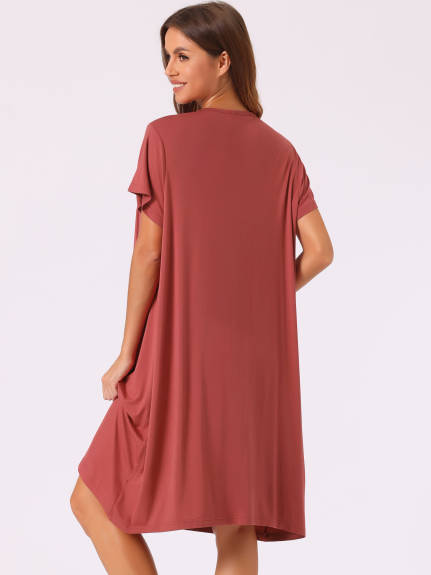 Cheibear - Cotton Short Sleeve Loose Nightgown