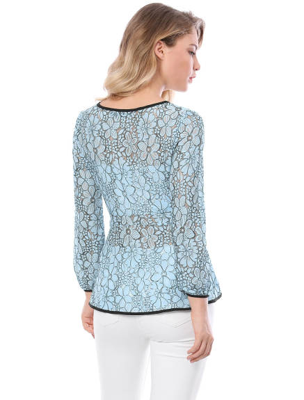 Allegra K- Tie Waist Lace Peplum Blouse