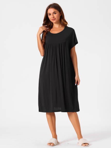 Cheibear - Cotton Short Sleeve Loose Nightgown