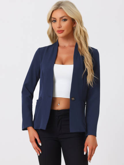 Allegra K- Veste blazer boutonnée à manches longues et col montant