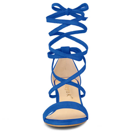 Allegra K- Open Toe Lace up Mid Chunky Heels Sandals